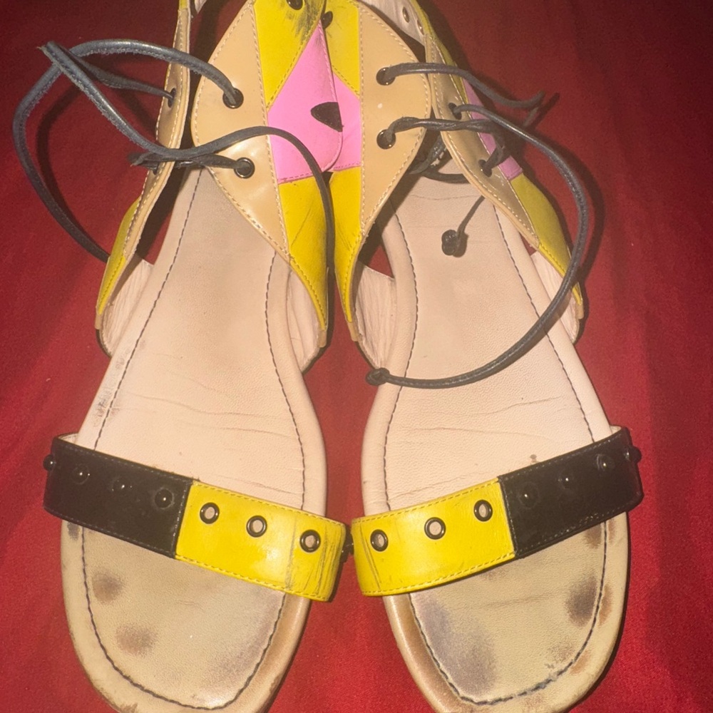 Fendi Yellow and Black Sandals with Ankle Strap